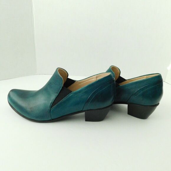 Mentha Teal Green Genuine Leather Bootie Shoe Womens 36 Portugal Heals EUC - Picture 9 of 12
